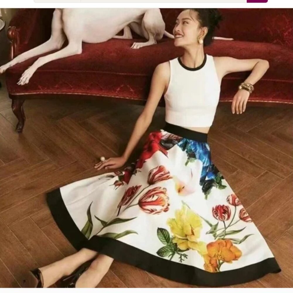 Alice + Olivia EARLA HIGH RISE MIDI SKIRT Size 8